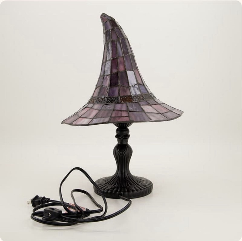 Cracker Barrel Stained Glass Witch Hat Accent Lamp Purple Shade Black Base BNIB gallery