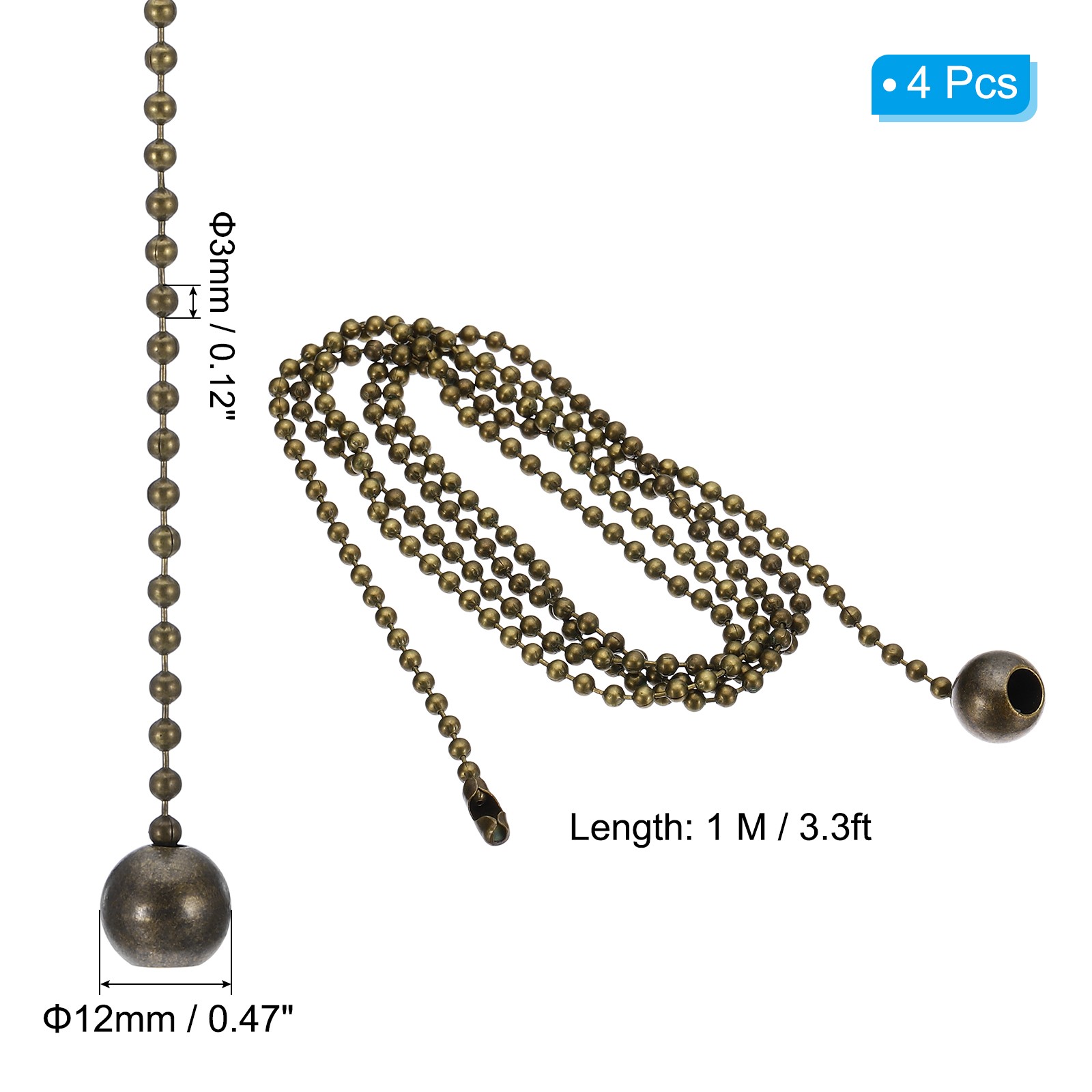 4 Pcs 1M Ceiling Fan Light Beaded Pull Chain with Ball Pendant Bronze gallery