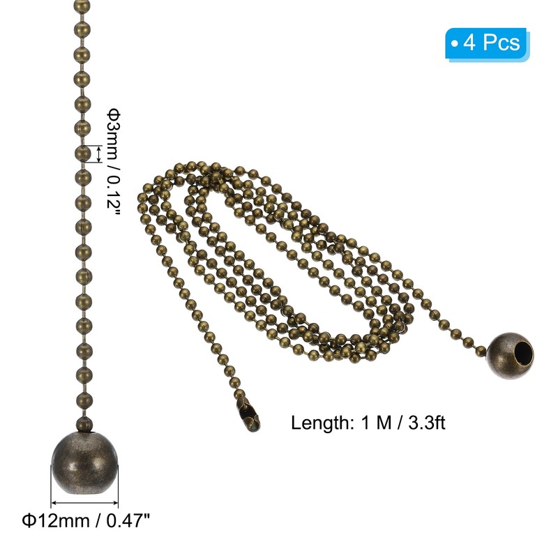 4 Pcs 1M Ceiling Fan Light Beaded Pull Chain with Ball Pendant Bronze gallery