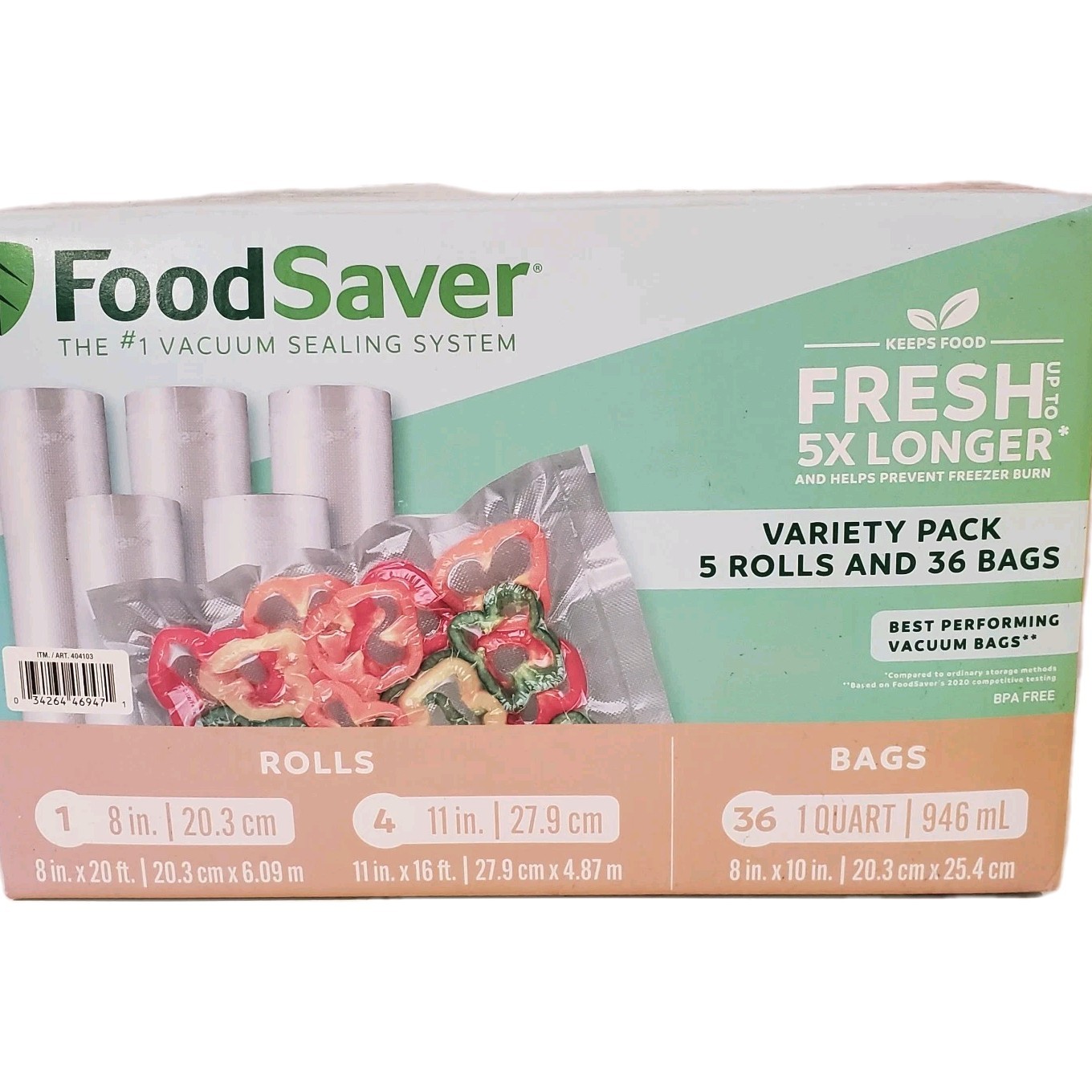 FoodSaver Vacuum Sealer Storage Variety Pack 5 Rolls & 36 Bags BPA-Free NEW gallery