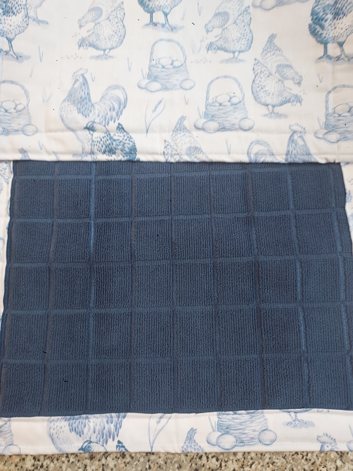 Dish Drying Mat Fabric Fast Drying Navy Blue Chickens 15 x 25 in Handmade gallery