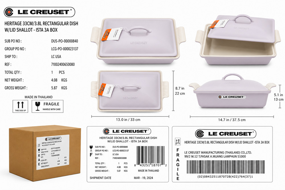Le Creuset Heritage Rectangular Dish with Lid – Shallot, 33cm / 3.8L