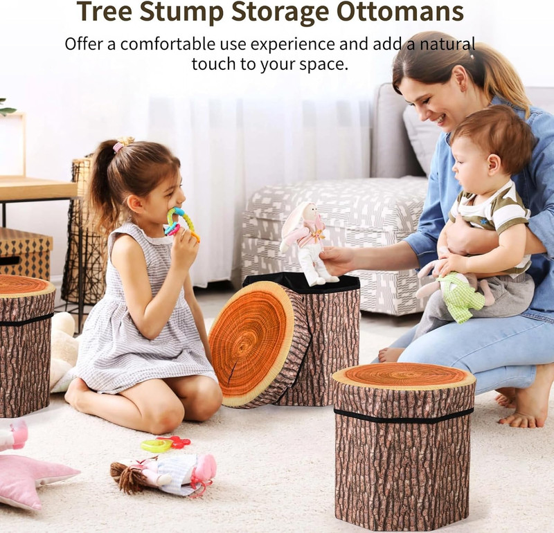 4 Pcs Tree Stump Storage Stools, Creative Storage Ottomans, Folding Chairs with gallery