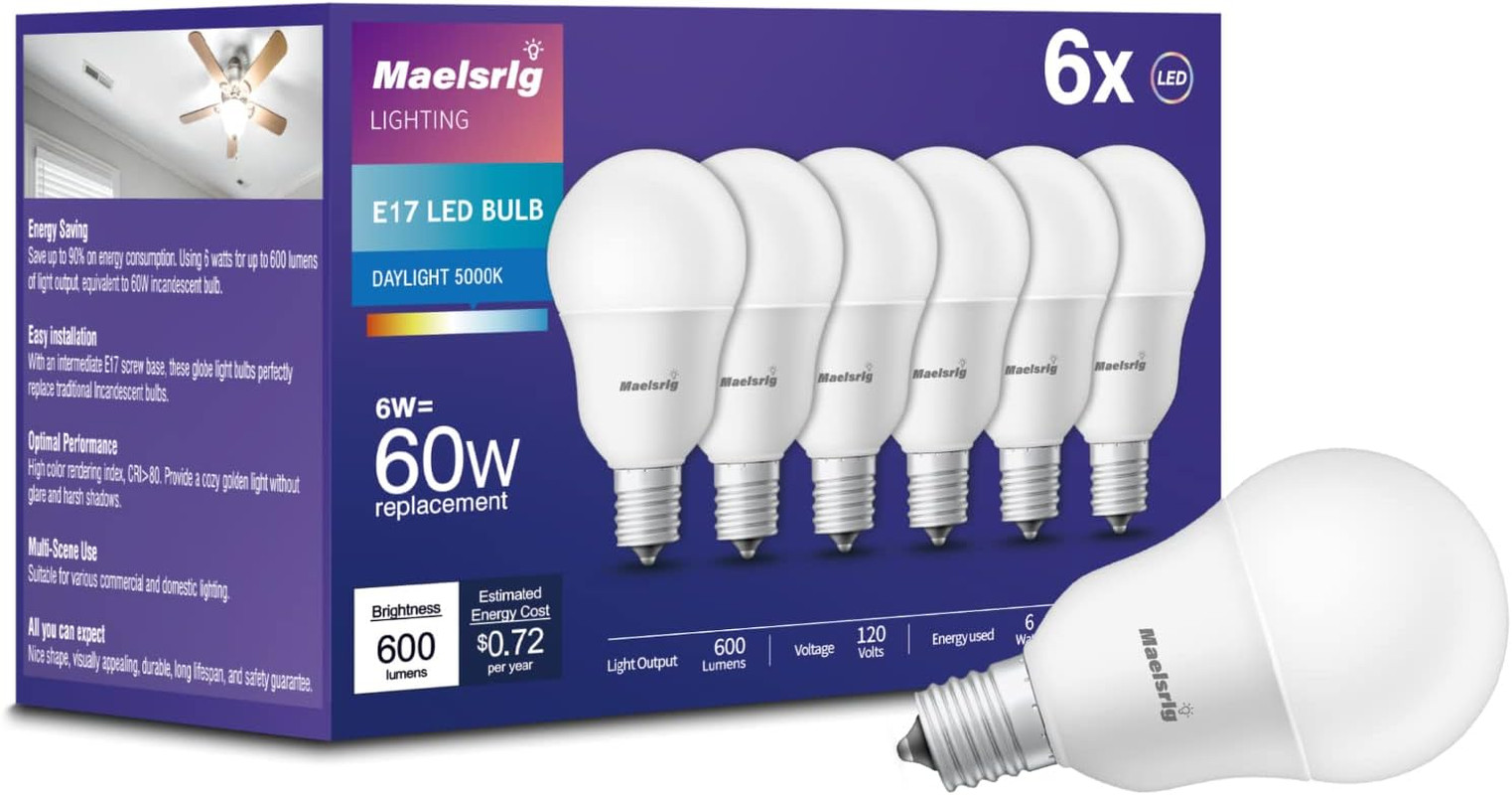 E17 Intermediate Base LED Bulb, 6W (60 Watt Equivalent) G14 Globe Ceiling Fan Li gallery