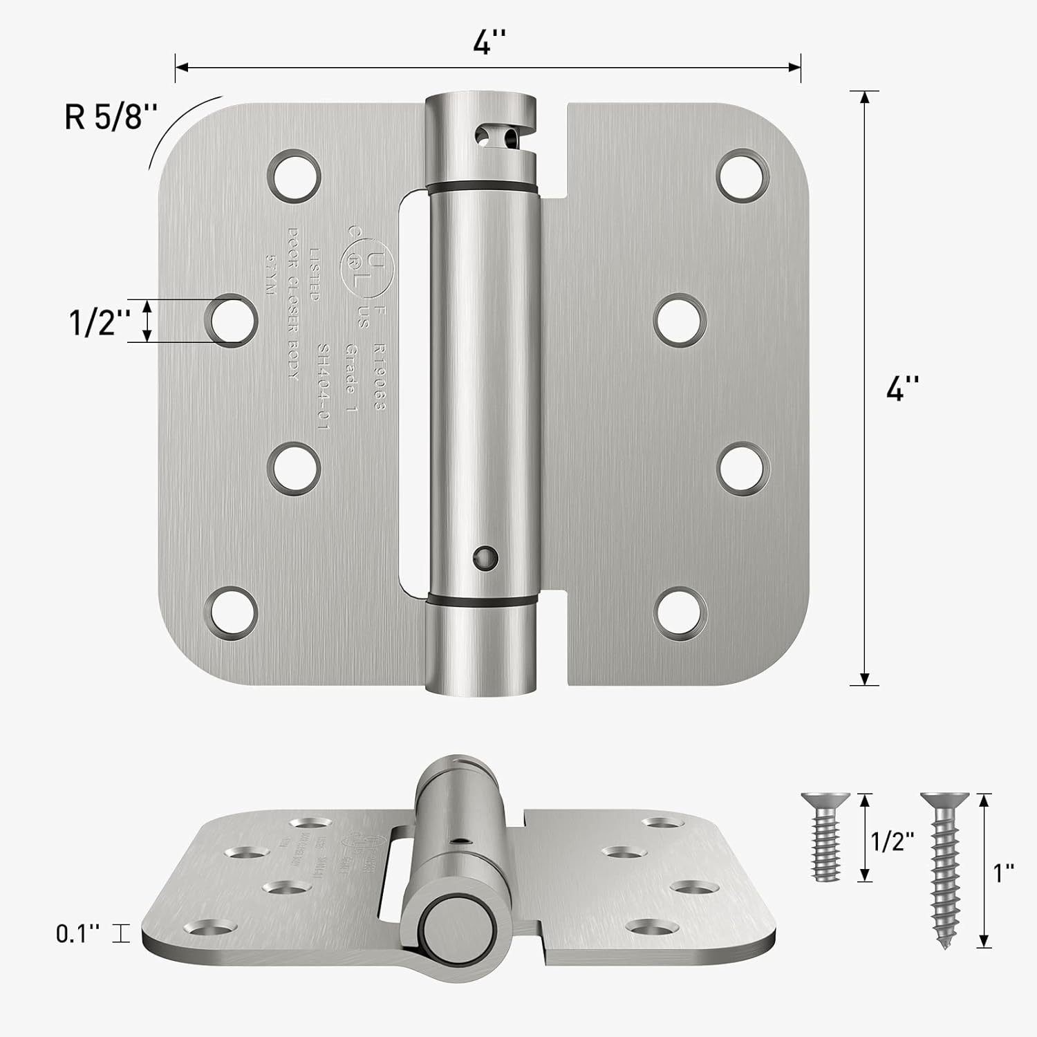 HOSOM 4 Pack Self Closing Spring Hinges 4 Inch Brushed Nickel Adjustable Tension gallery