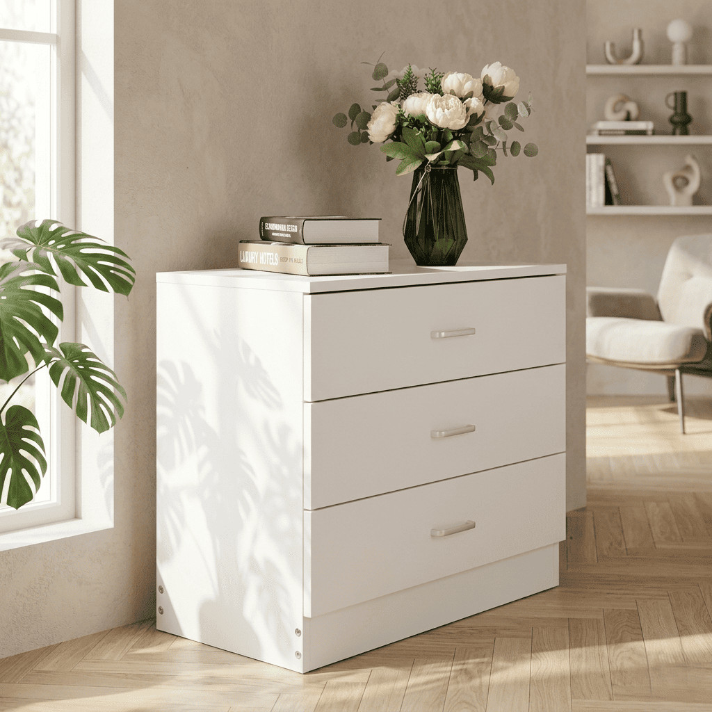 3Drawer Dresser White Storage Cabinet Chest of Drawer Bedroom Living Room Office gallery