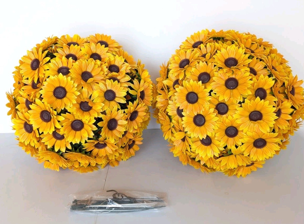 Wicker Park S/2 Oversized 15" Harvest Faux Sunflower Spheres Yellow gallery