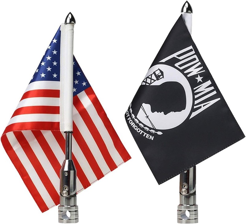 2 Pack Motorcycle Flag Pole Fold Down 90° with American Flag and Pow-mia Fl gallery