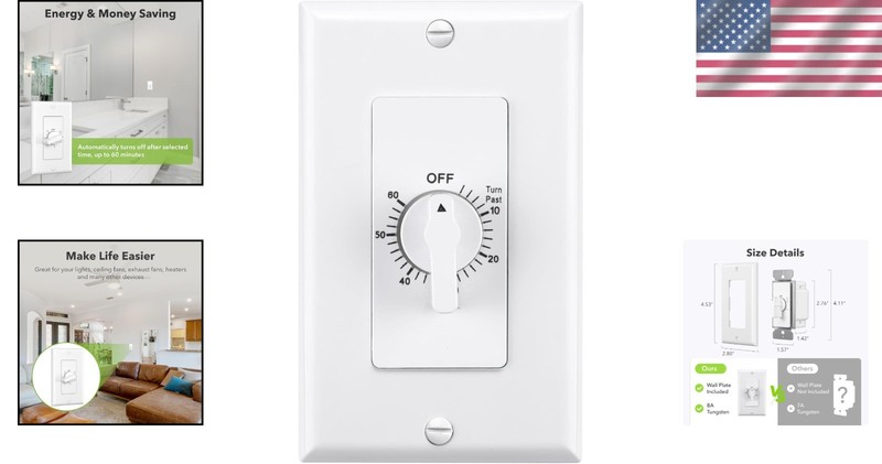 Versatile Mechanical Countdown Timer Switch for Exhaust Fan & Lights - 1 Pack gallery