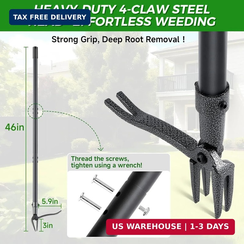 Stand Up Weed Puller Tool, 46" Adjustable All-Metal Long Handle Weeder with 4-Cl gallery