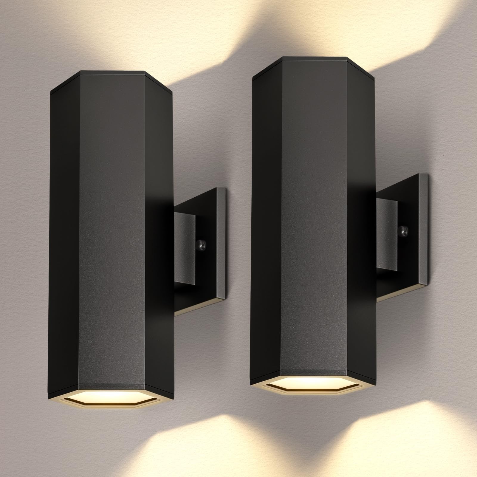 2 Pack Outdoor Wall Light Fixtures, Up & Down Dodecagon Design, IP65 Waterproof gallery