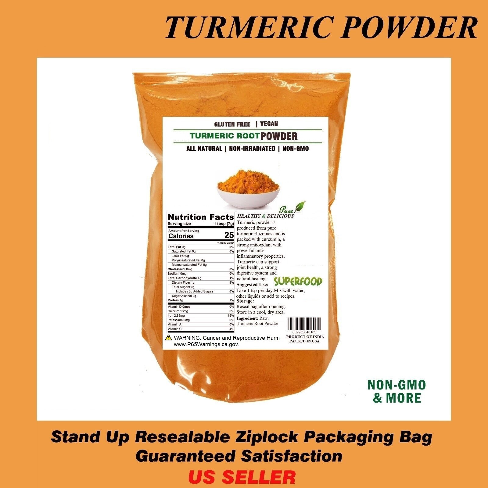 2 LB TURMERIC Root Powder 100% Pure (Curcuma Longa) TURMERIC,Free Ship gallery