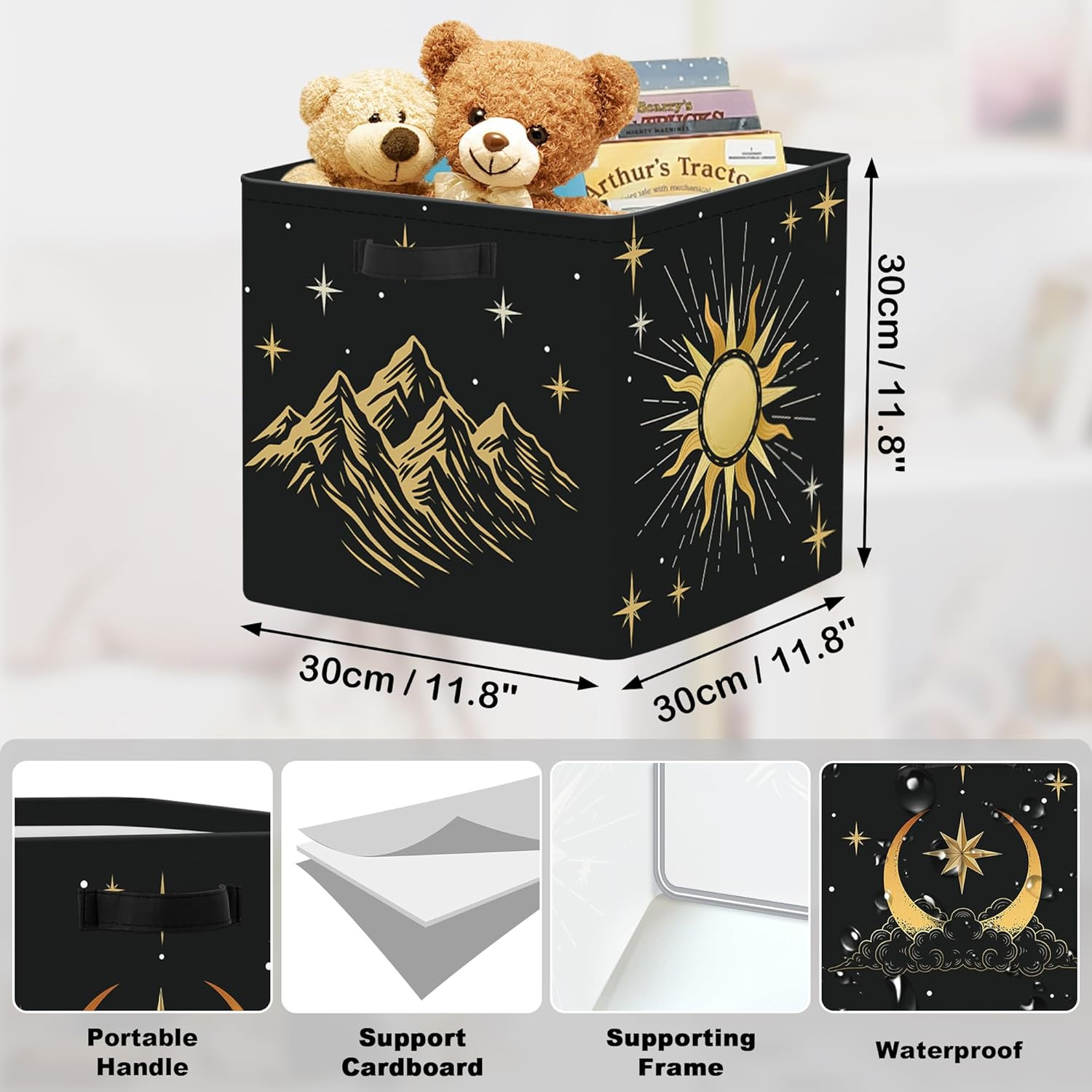 11.8" Sun Moon Celestial Storage Cube Organizer Set 3Pcs Clothes Basket Bin Book gallery