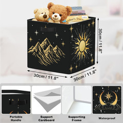 11.8″ Sun Moon Celestial Storage Cube Organizer Set 3Pcs Clothes Basket Bin Book