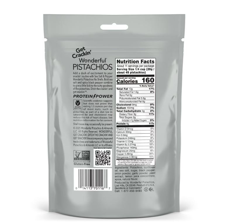 Wonderful Pistachios No Shells Sea Salt, Pepper Nuts, 11 Ounce Bag. gallery