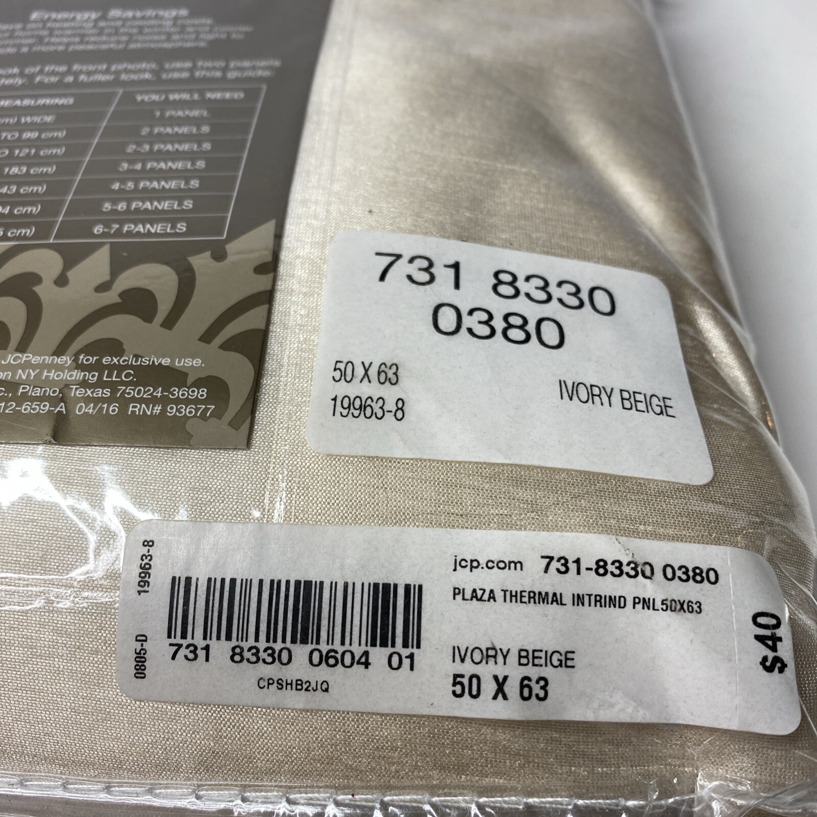 Royal Velvet Ivory Beige Interlined Rod-Pocket Curtain Panel 50x63” gallery