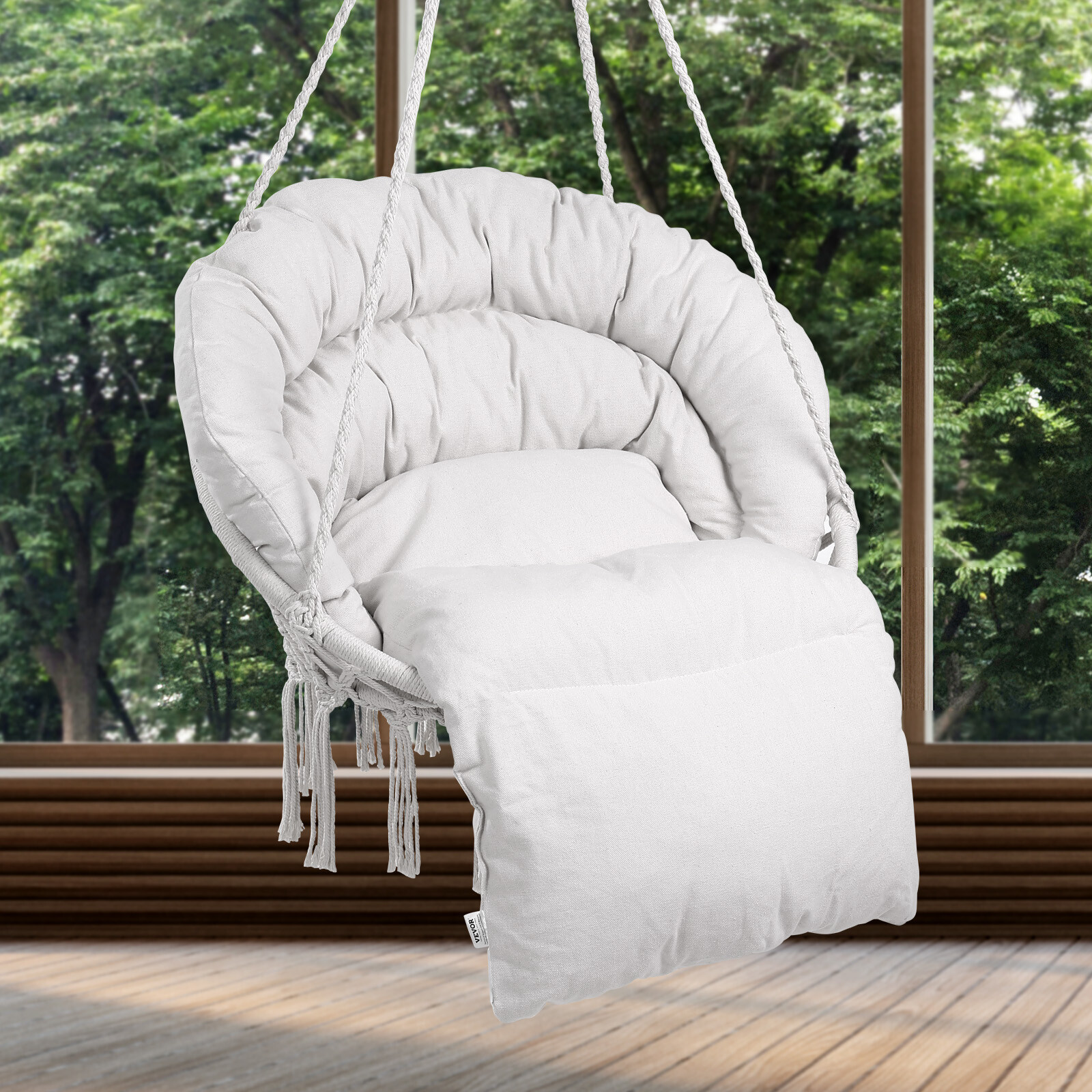 VEVOR Hammock Chair Macramé Swinging Hanging Chair with Cushion Indoor & Outdoor gallery