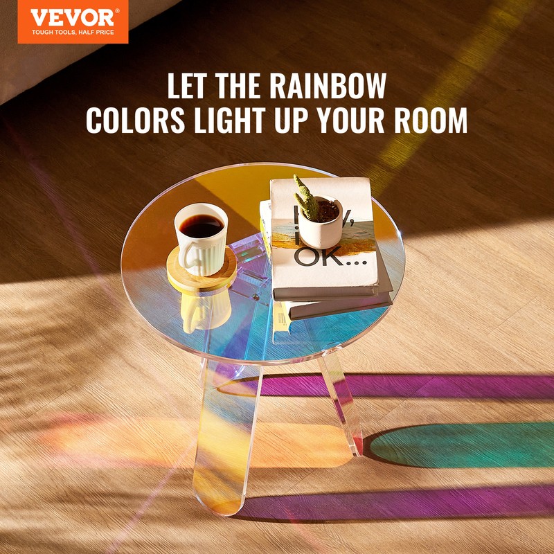 VEVOR Round Iridescent Side Table Clear Rainbow Acrylic End Tabl Living Room gallery