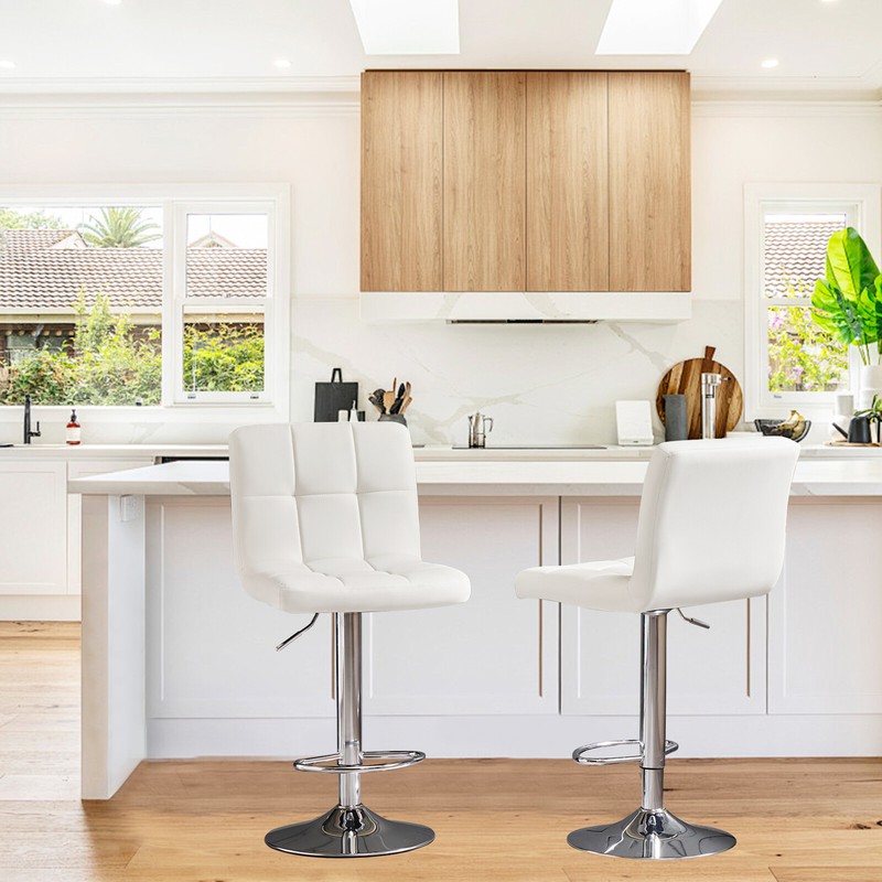 2 Set Bar Stools with Back Armless Adjustable Swivel PU Leather Kitchen Seat gallery