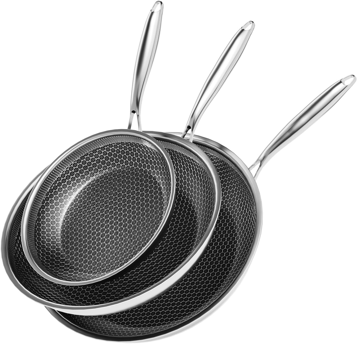 Nonstick Frying Pan Set, 8+10+12 Inch, Honeycomb Stainless Steel Skillet Pans Se gallery