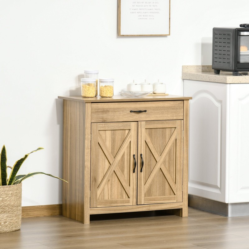 32" Farmhouse Sideboard Buffet Cabinet Barn Doors 1 Drawer Brown Storage Cabinet gallery