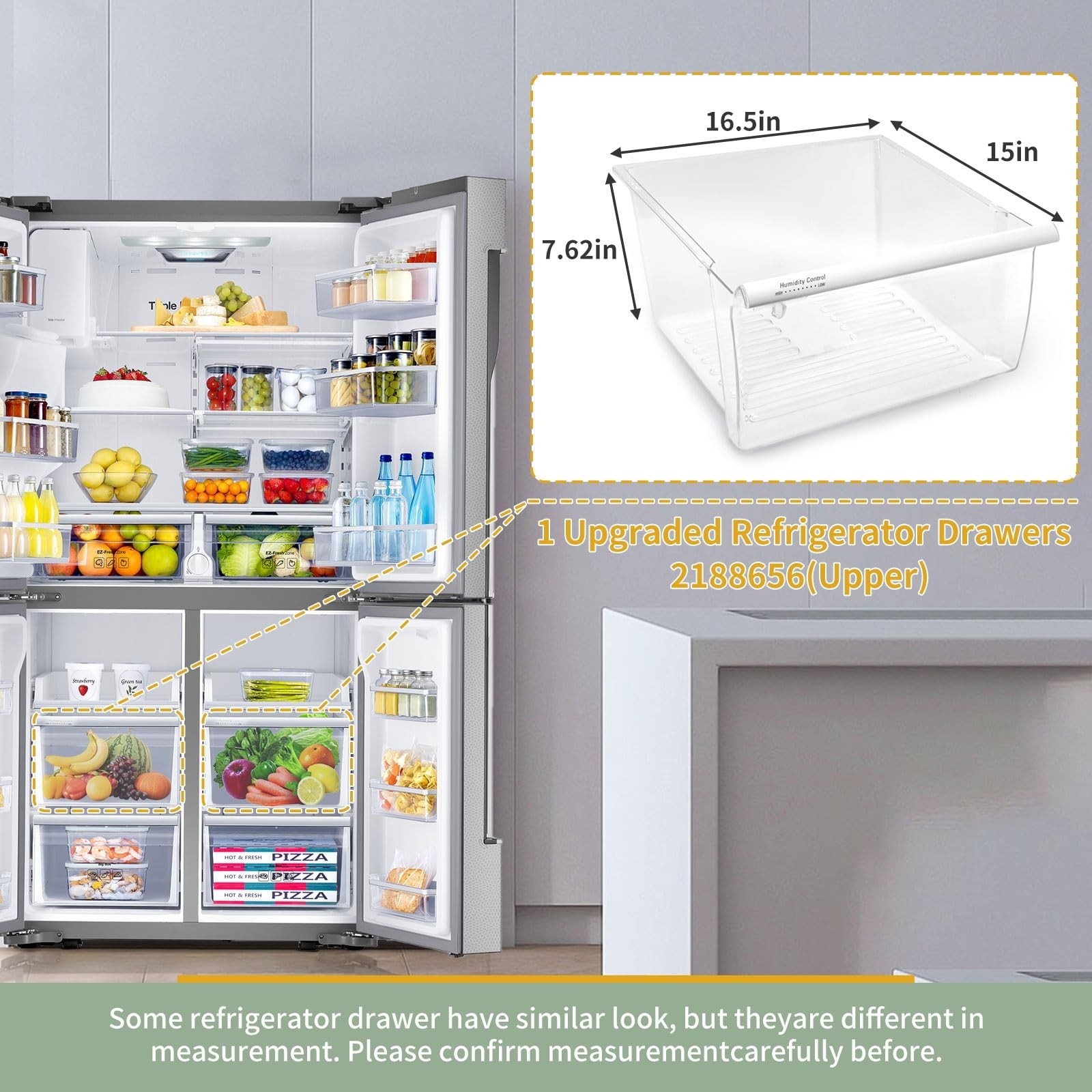 Crisper Bin for Whirlpool & Kenmore Refrigerators - Fridge Drawer Replacement, W gallery
