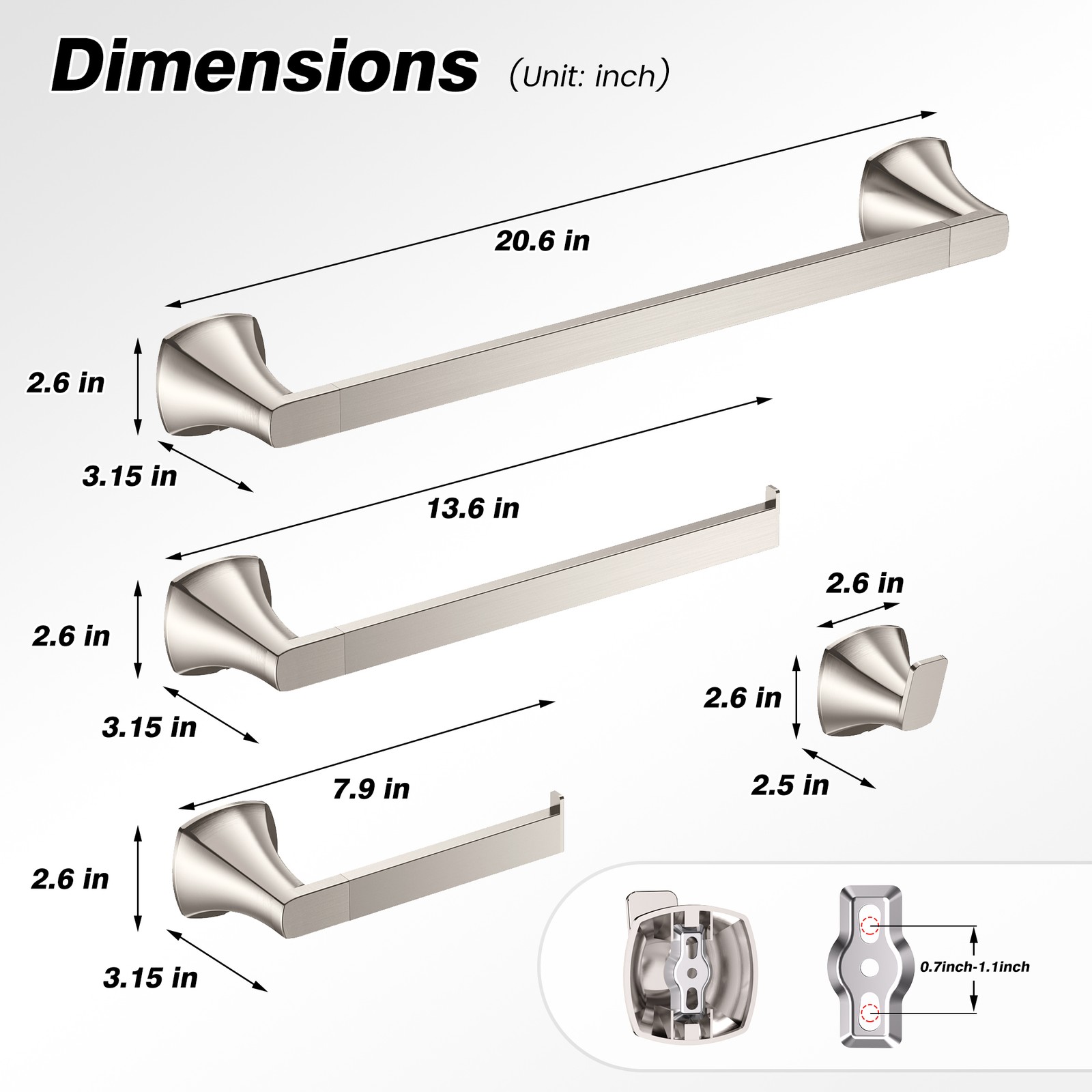 5 Pcs Towel Bar Set Bathroom Hardware Set Brushed Nickel Bath Accessories gallery