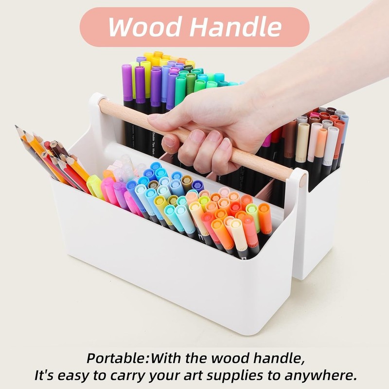2 Pack Plastic Portable Caddy with Handle, Stackable Art Office Supplies Storage gallery