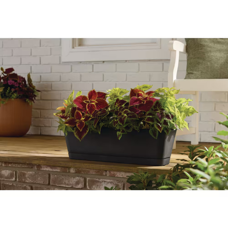 Antonella Black Plastic Rectangular Window Planter Box with Drainage Hole (24 In gallery