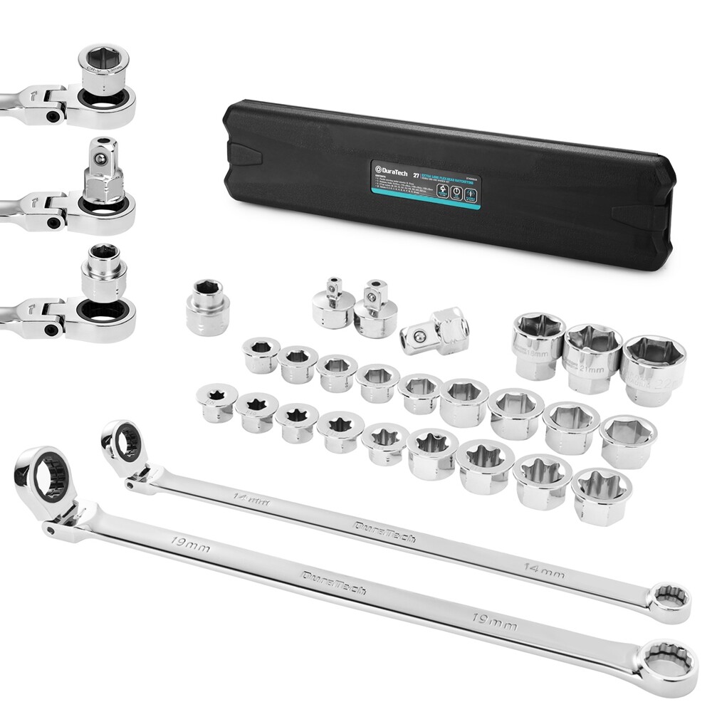 DURATECH 27PCS Extra Long Flex Head Ratcheting Wrench Set Double Box End 8-22mm gallery