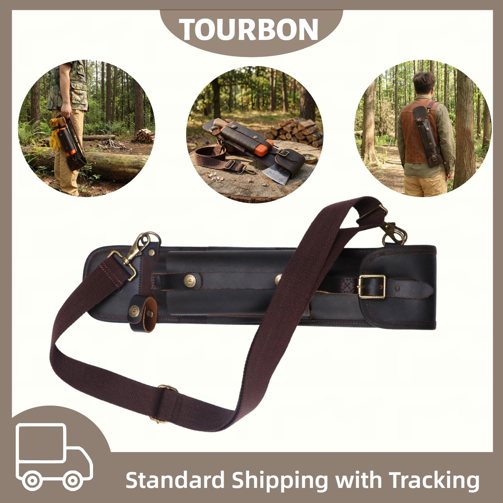 Tourbon Leather Logger Tool Bag Axe Felling Wedges Carry Pouch Flat File Holder gallery