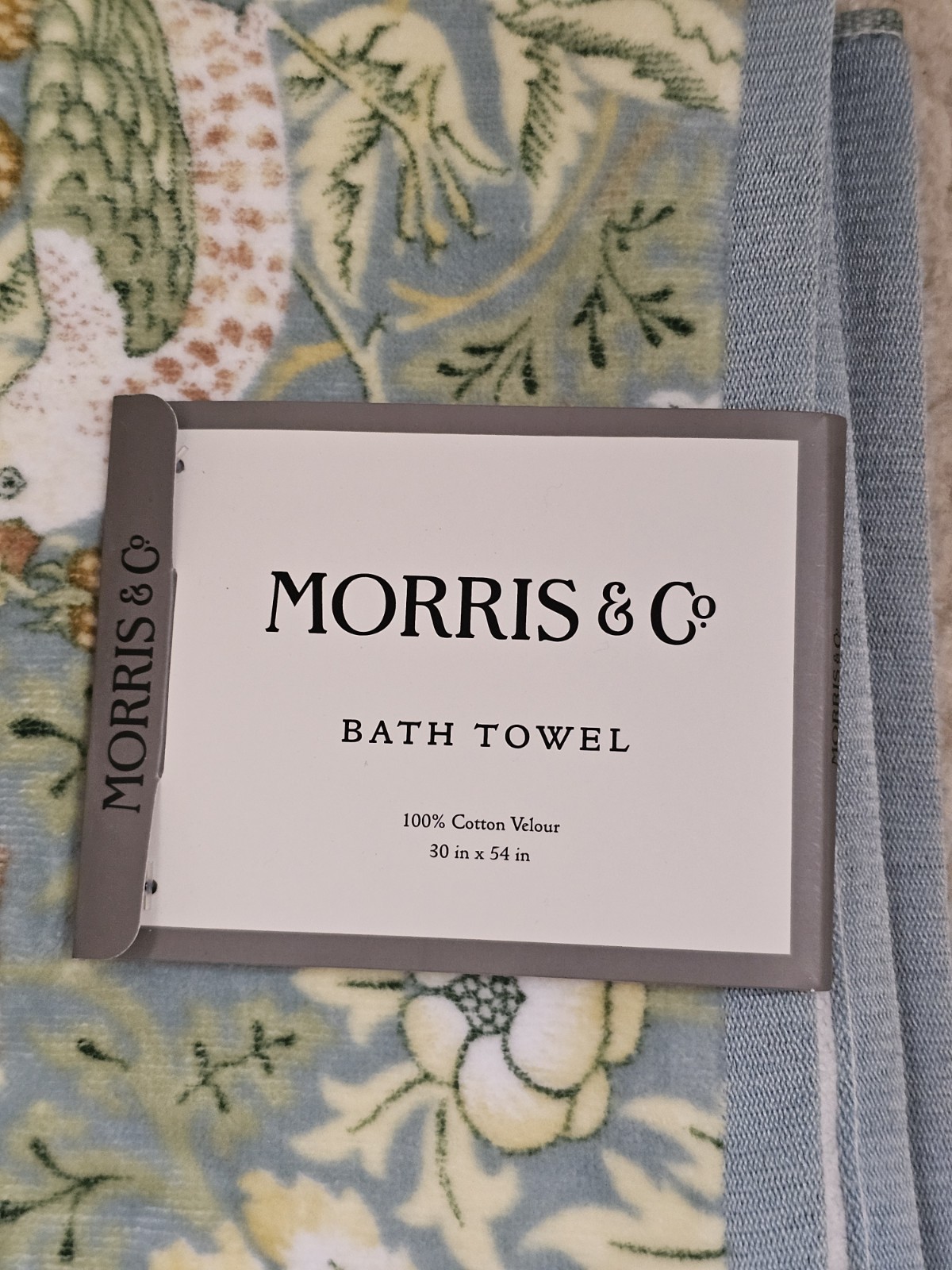 William Morris & Co Bath Towel Strawberry Thief Blue Cotton Velour 30x54 gallery