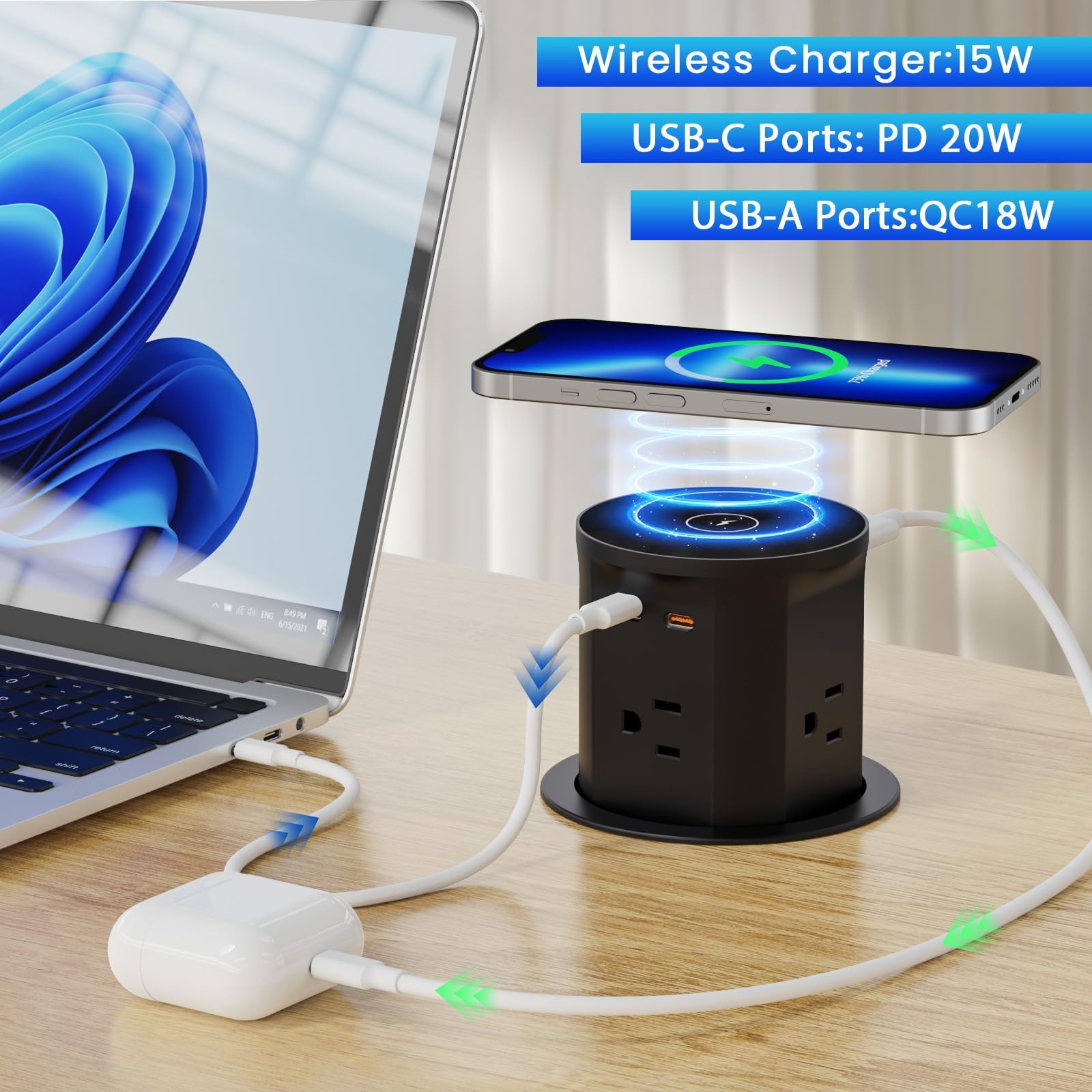 Pop up Outlet for Countertop with 15W Wireless Charger4 Outlets 2 PD20W USB-C... gallery