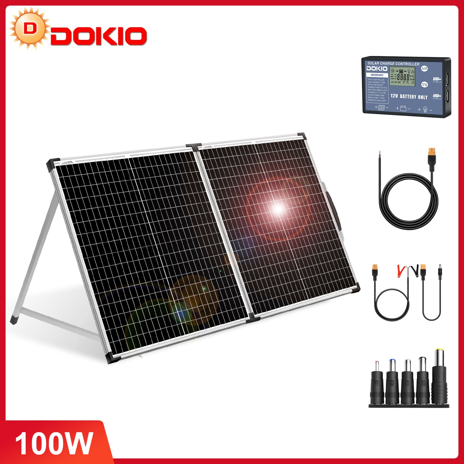 Dokio 100W Portable Suitcase Solar Panel Kit Plug and play to 12V Battery/Garden gallery