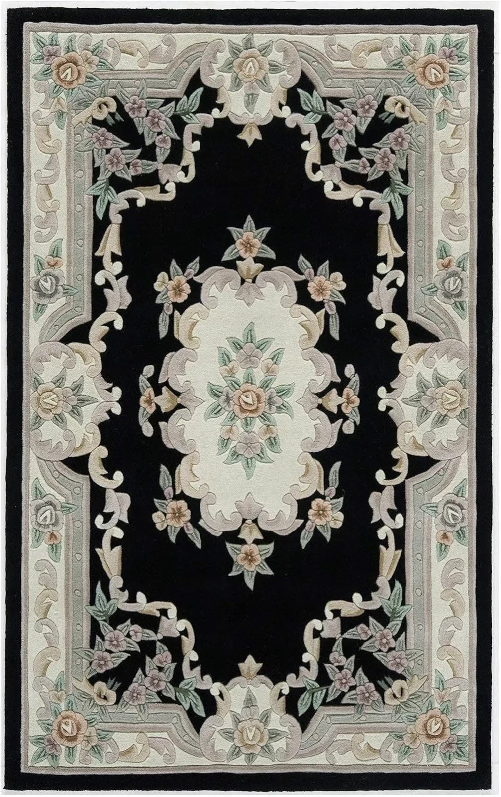 Black Wool Area Rug – Hand-Tufted Classic Floral for Elegant Hom Carpet gallery