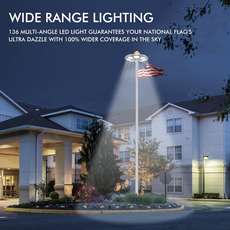 Solar Flagpole LED Light 136LED Flag Pole Light Waterproof Outdoor Pole Top Lamp gallery