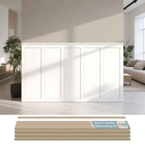 Premade Board and Batten Paintable Wainscoting Kit, 189 x 54 Inch Log Color