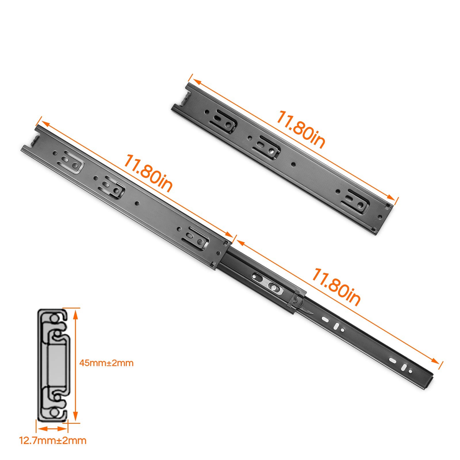 6PCS 12 Inch Drawer Slides, Black, Full Extension, Soft Close, 100 lb, Side gallery