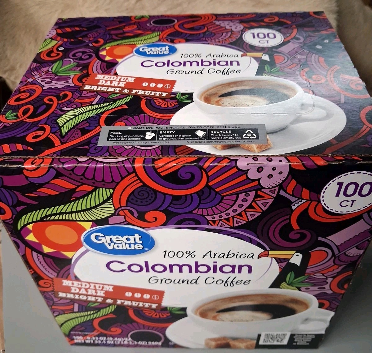 Great Value 100% Colombian Medium Dark Roast Ground Coffee Pods, 33.1 oz, 100 Ct gallery
