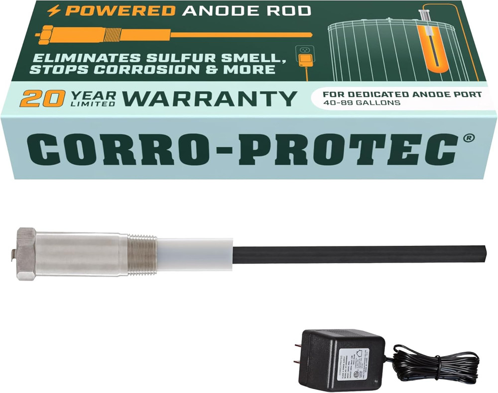 Corro-Protec Powered Anode Rod for Water Heater, 20-Year Warranty, Eliminates Ro