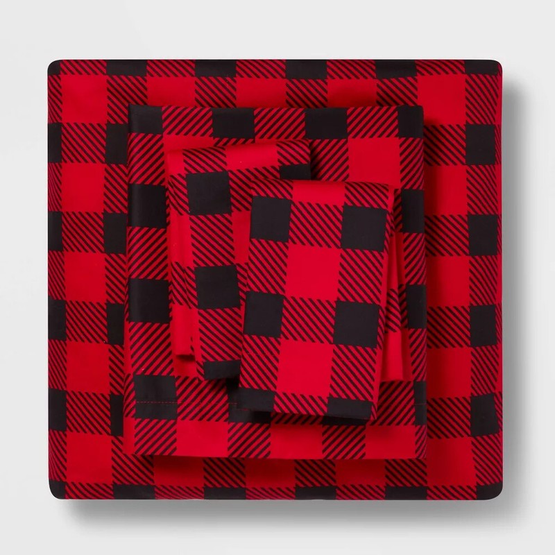 BLACK AND RED BUFFALO PLAID MICROFIBER 4PC BED SHEET SET in QUEEN and KING SIZE gallery