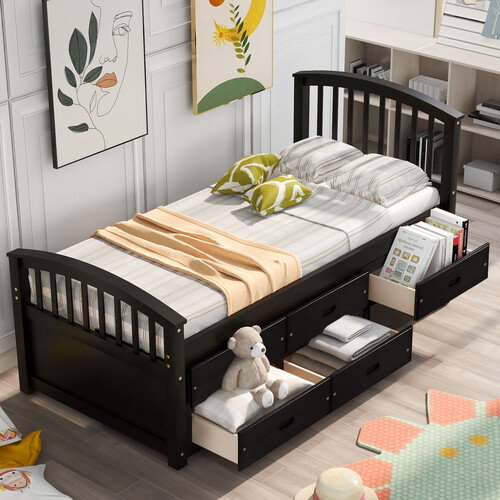 Wood Captain's Bed Twin Size Platform Bed Frames Daybed with 6 Storage Drawers gallery