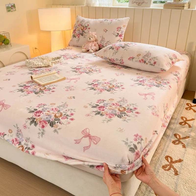 Flannel Fleece Cartoon Style Fitted Sheet on Elastic Single/Queen/King Size Warm gallery