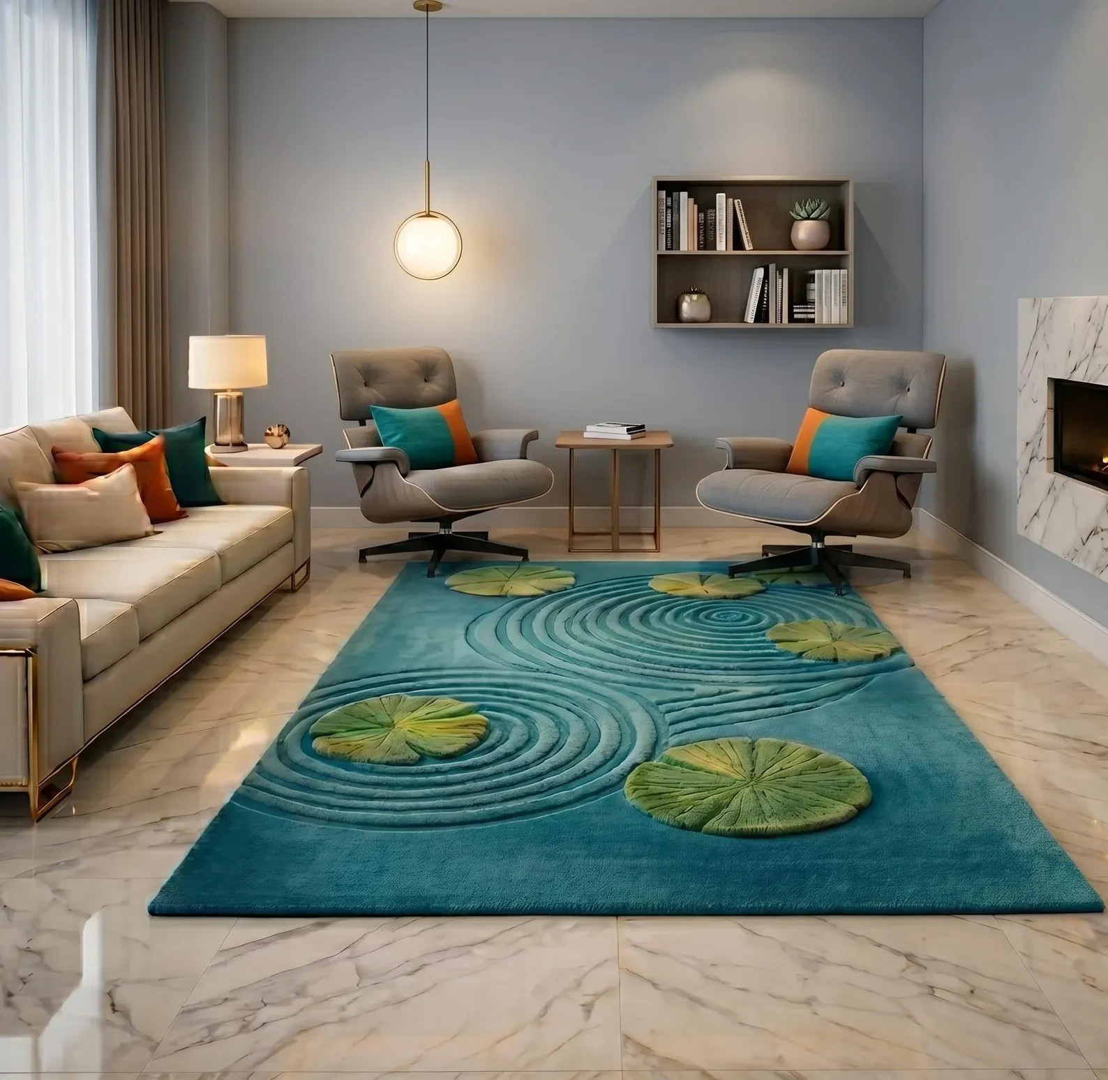 Moss Pond Hand Tufted Rug - Handmade Water Ripple Wool Carpet Green Lily Pad Zen gallery