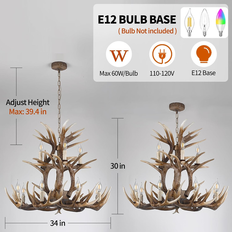 Rustic Deer Antler Chandelier - 2-Tier Lighting for Dining Room & Foyer gallery