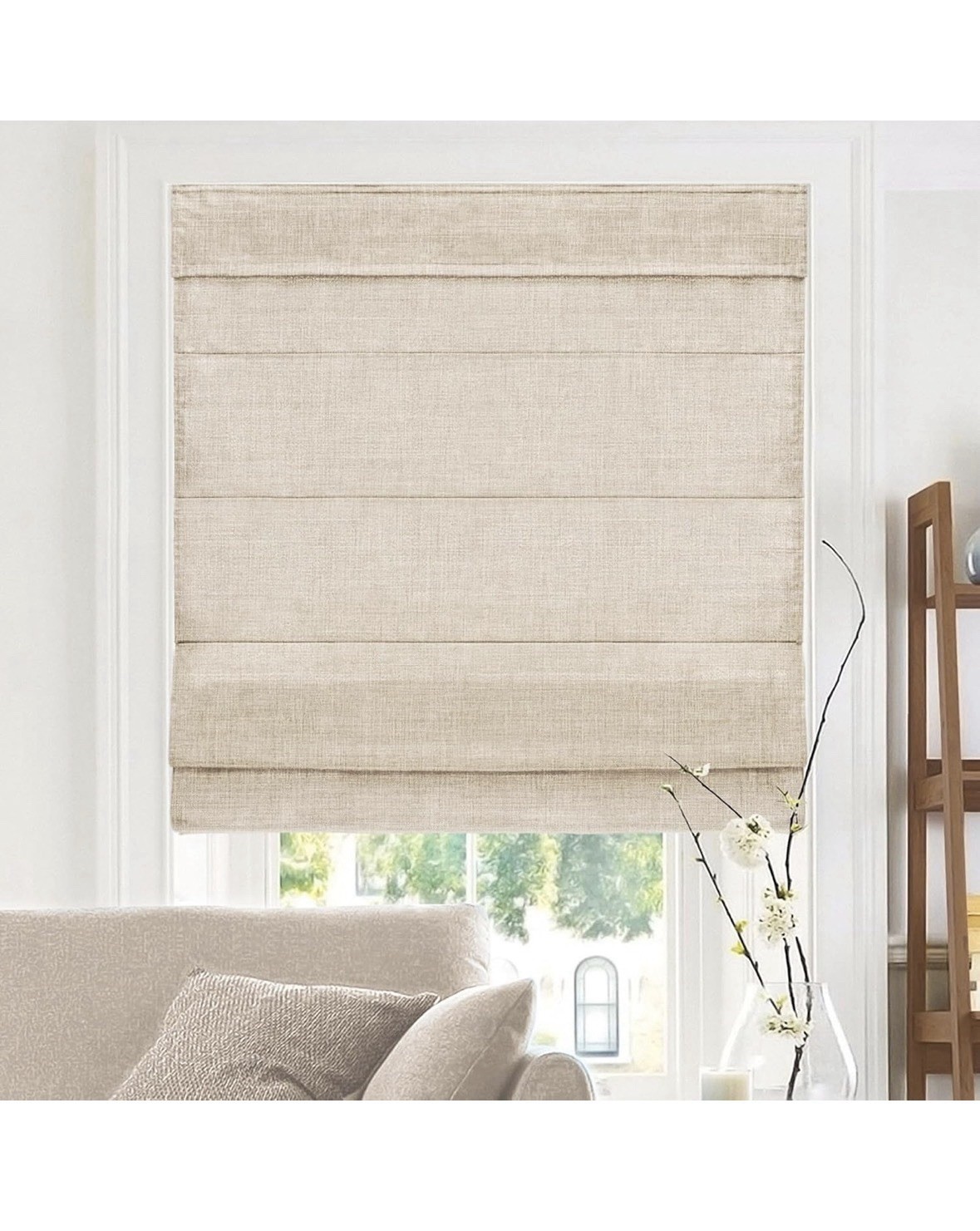 Cordless Roman Shade, Light Filtering Privacy Liner, Textured Belgian Flax Fa... gallery