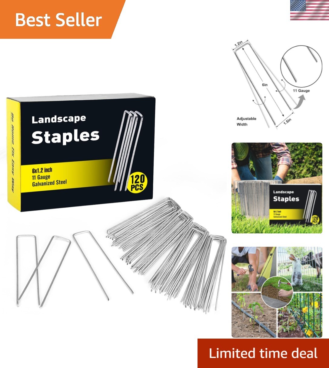 Versatile 120 PC 6 Inch U-Shaped Landscape Staples for Outdoor Gardening Needs gallery