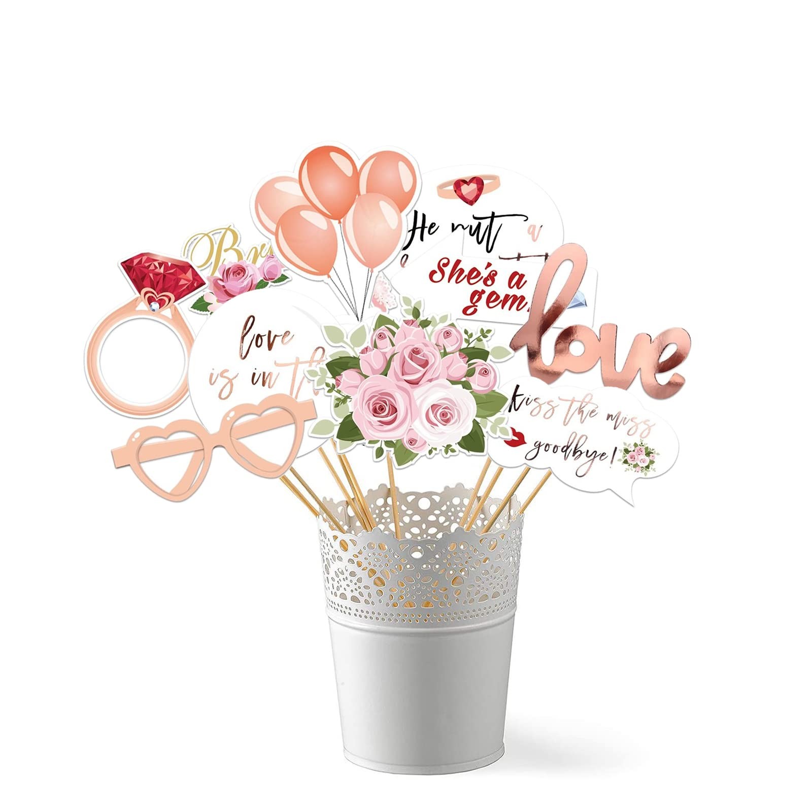 Wedding Bridal Shower Photo Booth Props, 23 Pieces Rose Gold Bachelorette Par... gallery