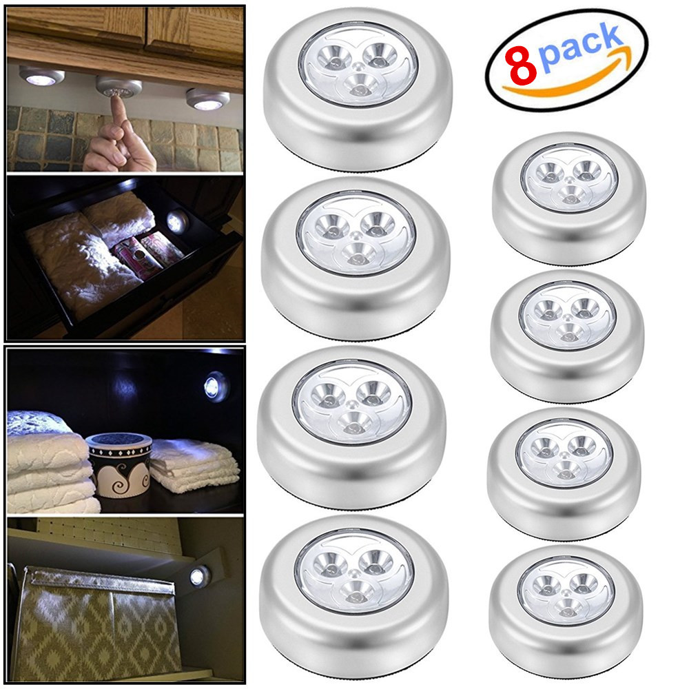 8 PCS 3 LED Touch Push On/Off Light Self-Stick On Click Battery Operated Lights gallery