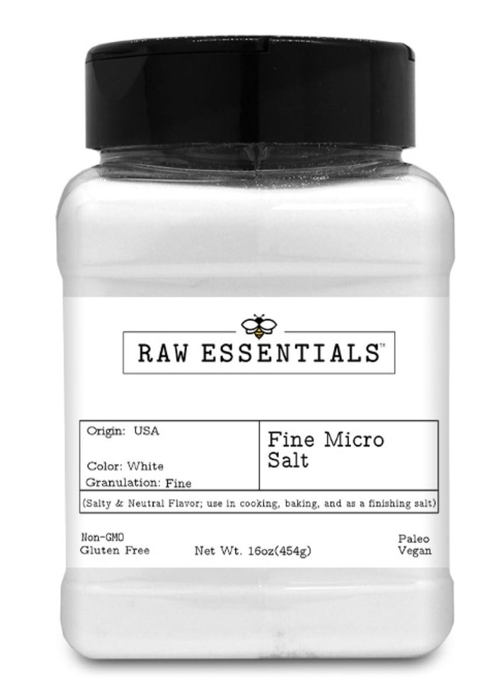 Raw Essentials Fine Micro Salt – Salty & Neutral Flavor 16 Ounce (Pack of 1)